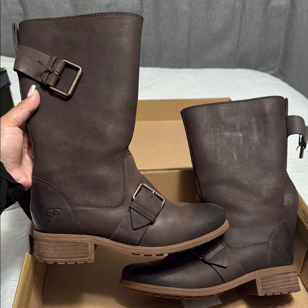 UGG Brown Combat Moto Boots with Buckles